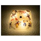 Mid-century light-fixture cover with painted cowboys