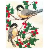Needlework Christmas bird pillows with quilted surround and eyelet trim