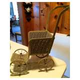Antique doll pram, wicker