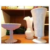 Milk glass, white and pale pink