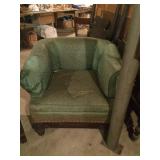 antique sofa and matching side chair with carved legs/feet, needs re-upholstering