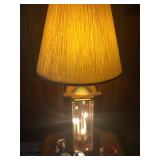 Matching wooden-framed lamps with interior lighting 