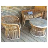 vintage rattan settee and chair and table