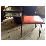 wrought-iron telephone table with orange vinyl seat