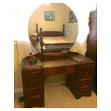 dressing table with round mirror