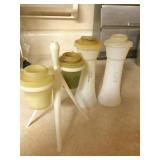 Atomic Tupperware salt and pepper set, and vintage tall s&p set 