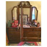 Gorgeous bureau with three-way mirror, matches four-poster