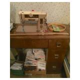 Singer 401A Slant-O-Matic industrial sewing machine with cabinet