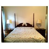 Queen four-poster bed and king bedding