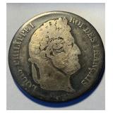 1839 Coin France King Louis Philippe 1st 5 Francs Silver
