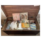 Antique Cedar Chest on Wheels with Contents