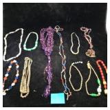 Beaded and Fabric Costume Jewlery Necklace Lot of 11