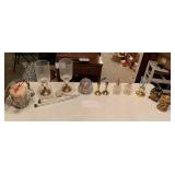 Brass & Marble Tabletop Candle Stands Holders Etched Glass Globes & More