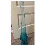 Fenton Art Deco Blue Valencia Pattern Splash Colored Art Glass Floral Vase 