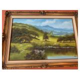 Large Vintage R. Baldwin Oil Landscape Painting In Ornate Gold Frame 43 X 31