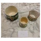 Lot Of 3 Ceramic & Wood Flower Planters Giraffe Floral Print Themes