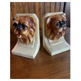 Pair Of MCM Pekingese Dog Themed Heavy Chalkware Book Ends