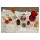 Small Glass Bud Vase Lot Colored Amberina Red Green And Orange Floral Vases