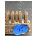 Thor 3 16 metal stamps in wood holder vintage