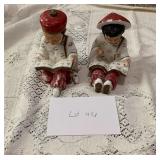 Vintage Carved Chalk Ware Asian Boy & Girl Handmade Book Ends Figurines
