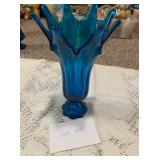 Vintage MCM Colonial Blue Viking Art Glass Flung Style Art Deco Vase  