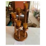 Wood Candle Stick Holder Candelabra Centerpiece Amber Votive Candleholders