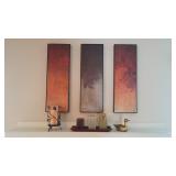 Three Decorative Panels, 10x30 Each, Brass Duck & Candles