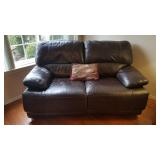 Double Electric Reclining Leather Loveseat, 67w x37dx37h at back. Kitty Scratches