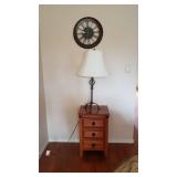3 Drawer Side Table 15.5x14x25h, Matches Lots 4 & 5), Metal Lamp and Decorative Clock