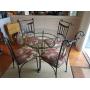 Very Nice Metal & Glass Dining Table, with 4 Upholstered Chairs. A few Glass Nicks