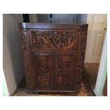 Vintage Impressive Carved Wood Bar with Many Interesting Features.