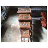 Nesting Tables, Vintage Hand Painted with Inlaid Jade/Stone. Set of 4, Largest is 20" x 15" x 24"h L