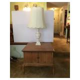  Mid Century Side Table with Plenty of Storage. Vintage Granite/ or Alabaster? Lamp. Has been rewire