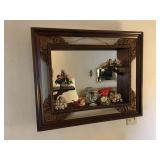 Wood and Mirror Curio Display Shelf, 33 "x 27", Porcelain Collectibles, Coral. Lot Number: 13