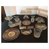 Square Fostoria Pedestal Cake Plate, Bohemia Glass, Crystal Dishes, Silverplate spoons, Personal S&P