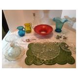 Lot # 24 - Fostoria three Toed Cake Plate, Vintage Dishes, Candlewick, Glass Art, Silverplate Spoons