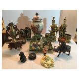 Interesting Asian Collectibles: Buddha, Vases, Zen Garden, Wood Shelf, Brass, Ironwood.