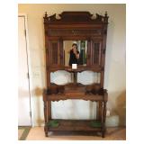 Lovely Antique Hall Tree Umbrella Stand W/Bevelled Mirror 82"T x 41"W x 12"D Lot Number: 1