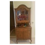 Charming Antique China Cabinet with Brass Fittings and Wood Scrollwork on Glass Lot Number: 2
