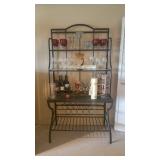 Slate Top Metal Wine Rack with Glass Shelves and Storage for Wine Bottles. Contents Not Included
