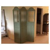 Painted Green Solid Wood Room Divider Screen, Three Panels Each are 16" wide. 76" Tall Lot Number: 5