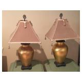  Beautiful Matching Gold Ceramic and Metal Base Lamps. Fancy Shades and top. Lot Number: 11