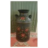 Unique Flowered Tole Painted Milk Can, with small dent Lot Number: 12