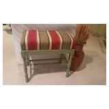 Vintage Northwest Chair Co. Painted Bench with Thick Upholstered Padding & Burgundy Mikasa Vase