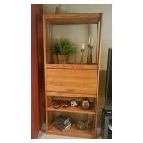  Oak Display/Bookcase with Door Compartment. Signed Southwestern Pieces, Brass Fish, All You See is 