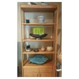 Oak 2-Door Display/Bookcase. Signed Pottery Pieces and Ducks are Included