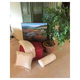 Italian Scene Canvas Picture, Vintage Stool has been recovered (see all pics), Faux Ficus Tree, Nice