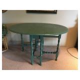  Painted Green Vintage Drop Leaf Table with Turned Legs. 48" x 36"