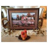 Beautifully Framed Italian Scene Picture 40x27", Metal Hanging Candle Sconces, Decorative Candle Tri