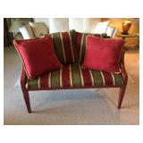 Vintage Loveseat Bench with Cane Back and sides, Professionally recovered with Complimentary Pillows